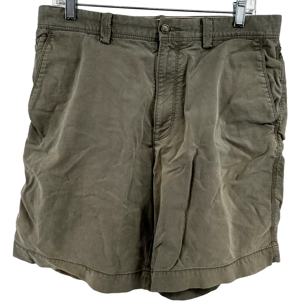 Tommy Bahama Casual Shorts Slash Pockets Zip Fly Outdoor Olive Beige 34